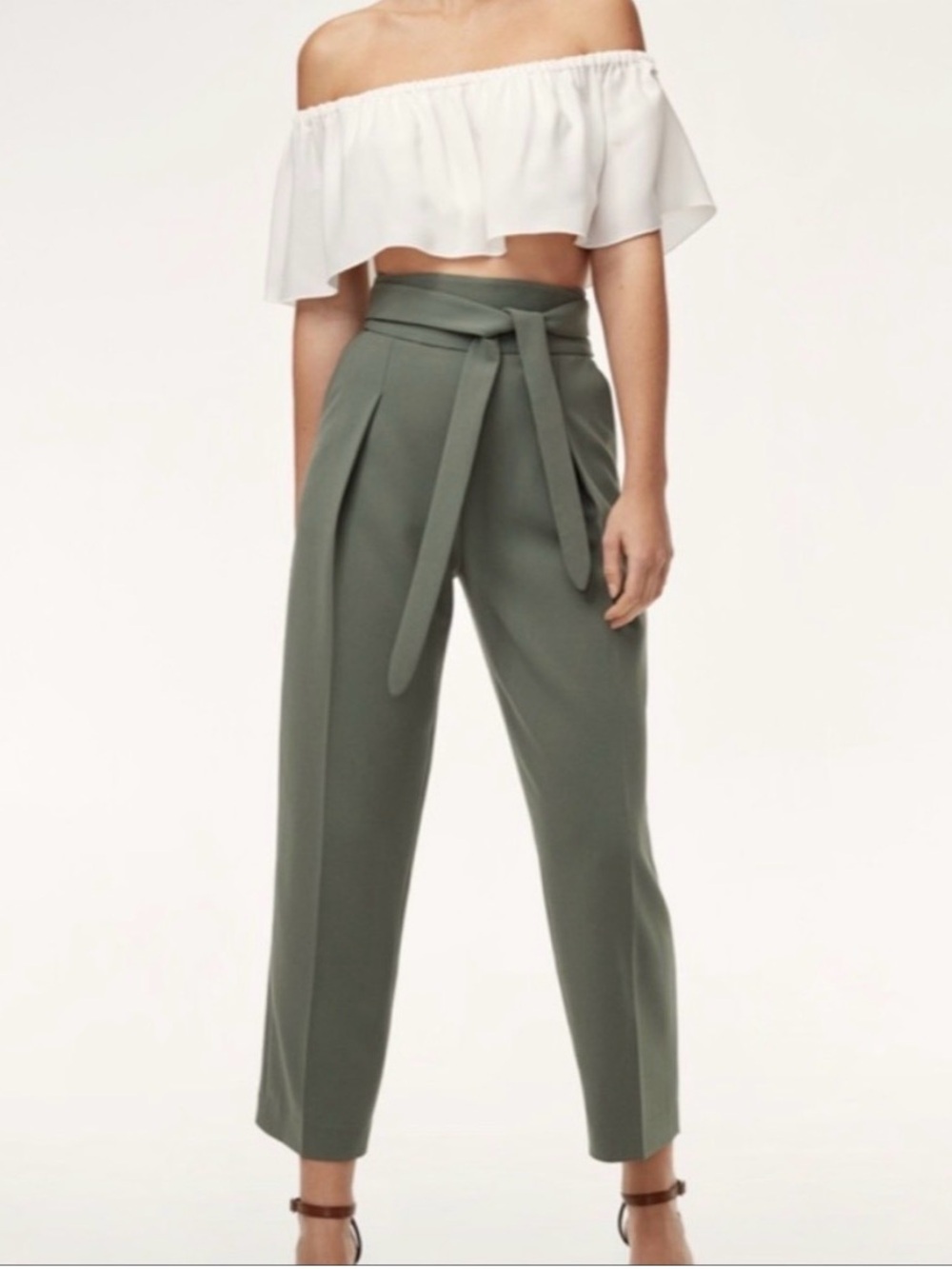 Wilfred Maroon High-Waist Wide-Leg Tie Belt Pants